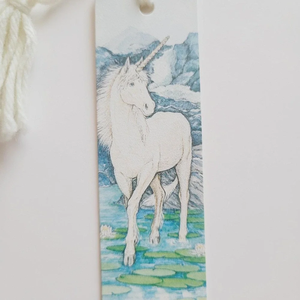 Vintage 70s Bookmark White Unicorn The Tempest Quote 1979 Antioch Sunshine H-274